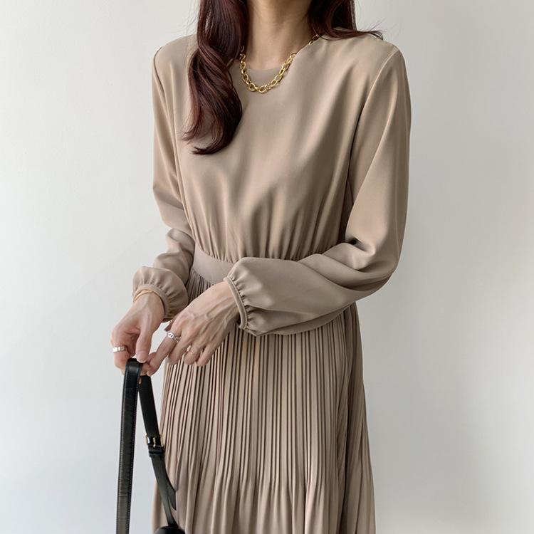 Early Autumn Elegant Lady High Waist Pleated Long Maxi Comfortable Dress Lightweight High Recognition Elegant with Flattering Chic Dress