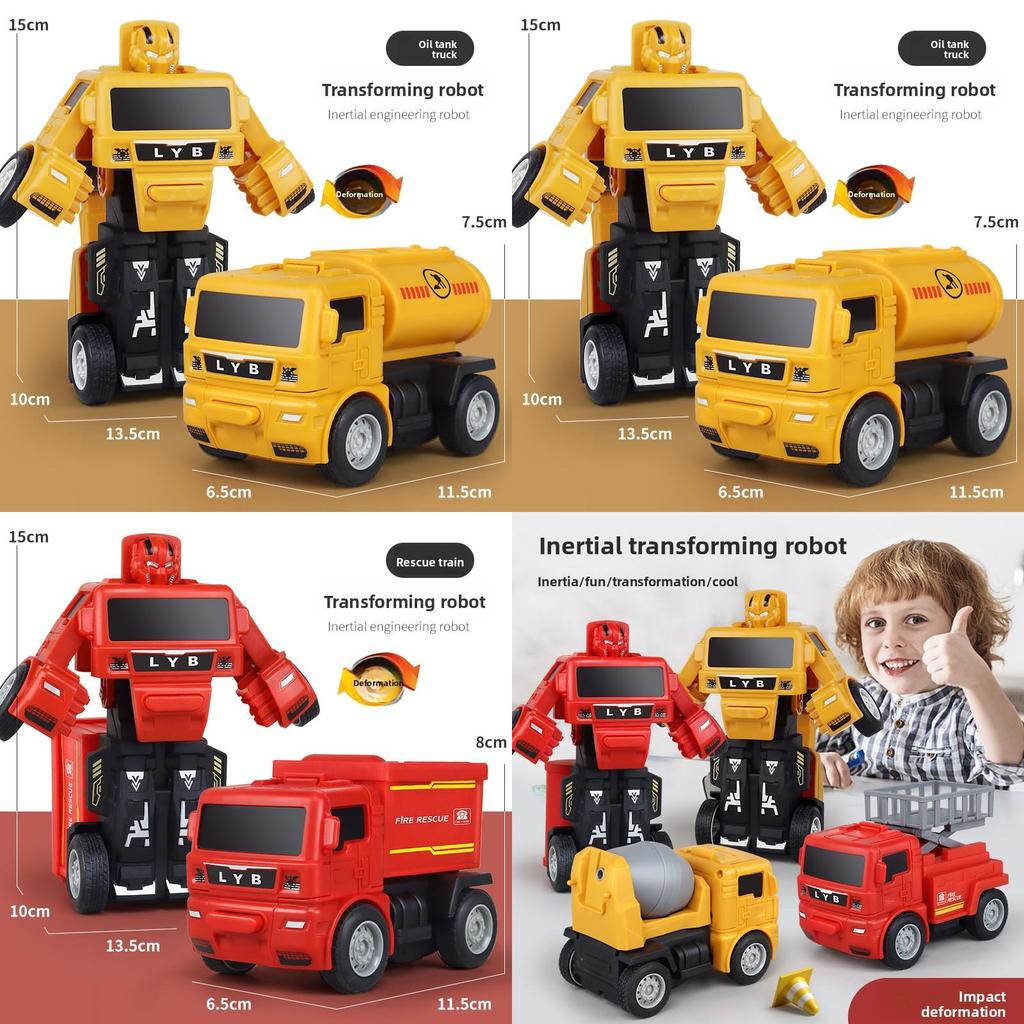 Childrens Inertia Impact Transforming Construction Vehicle Set With Excavator And Mixer For Kids Play