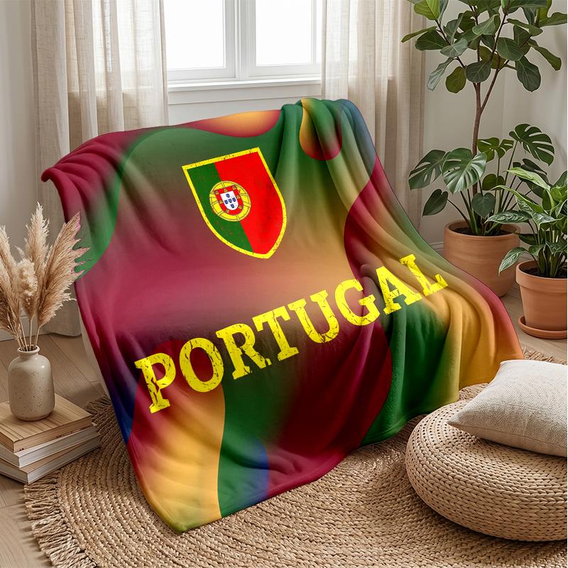 Portugal Football Printed Flannel Blanket Skin Friendly Warm Decorative Throw for Indoor Couch Bed Daily Use