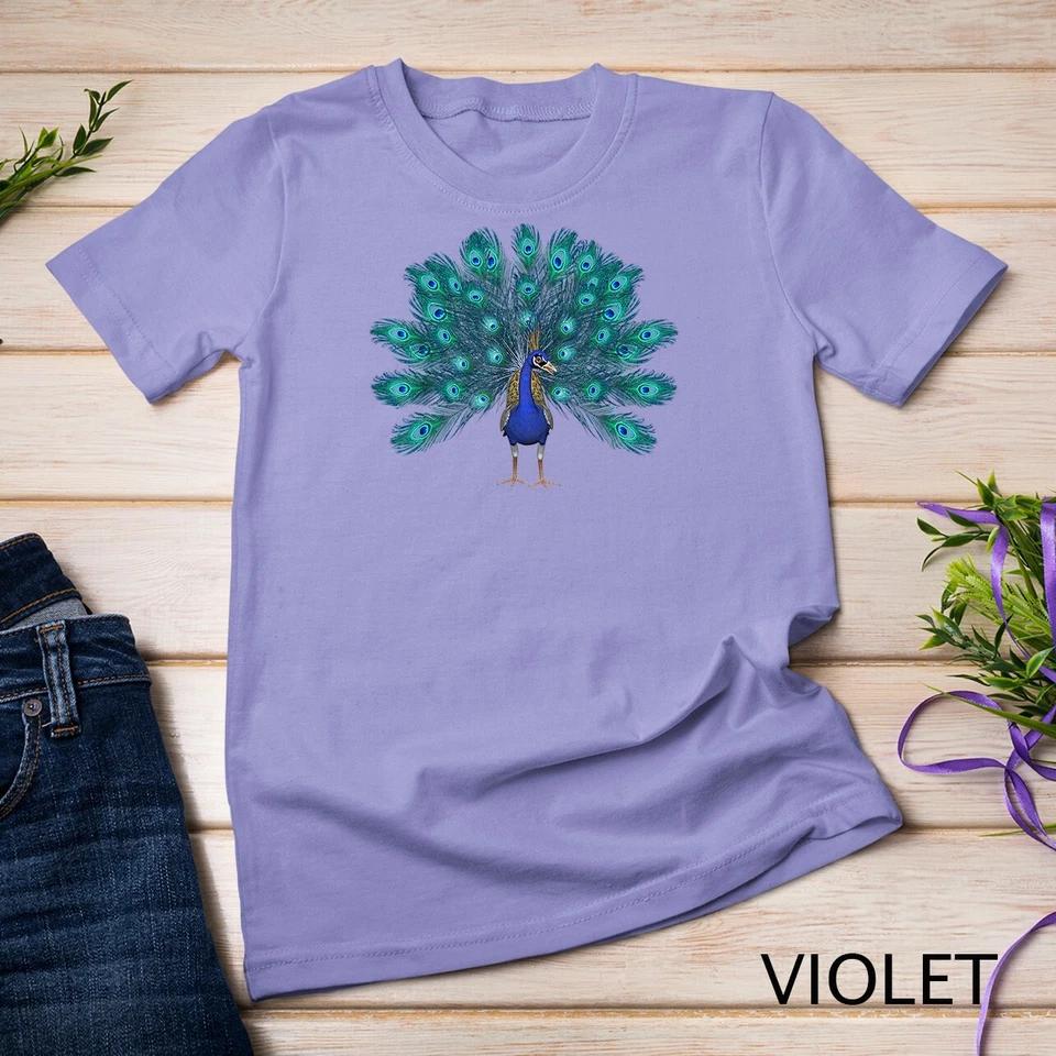 Blue Peacock Print T-Shirt Teal Feathers Clothes Unisex T-shirt 11 S