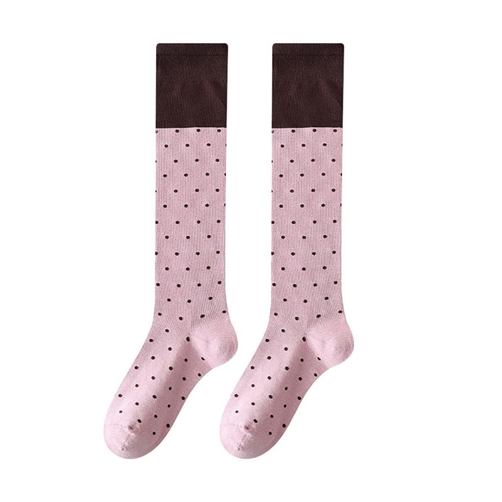 Chaussettes Longues en Coton Doux à Pois pour Femmes Color Block Chaussettes Mi-Mollet Douces Fille Coréenne Harajuku Collège Chaussettes Bouclettes