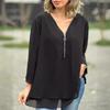 V-Neck 7-Sleeve Chiffon Top 2024: Europe & America Collection with Metal Zipper
