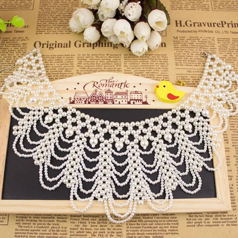 1 Pcs Pearl Bow Pearl Collar Necklace Hand Woven Pearl Necklace Clothing Accessories Women Creative Gifts
