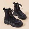Comemore Ankle Boots for Women Leather Autumn Ladies Shoes Thick Heel Platform Motorcycle Boots British Work Short Botas
