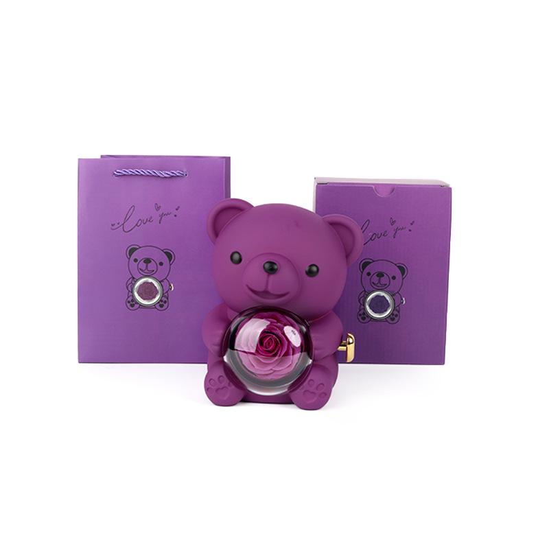 Teddy Bear Everlasting Flower Gift Box with Ring and Necklace