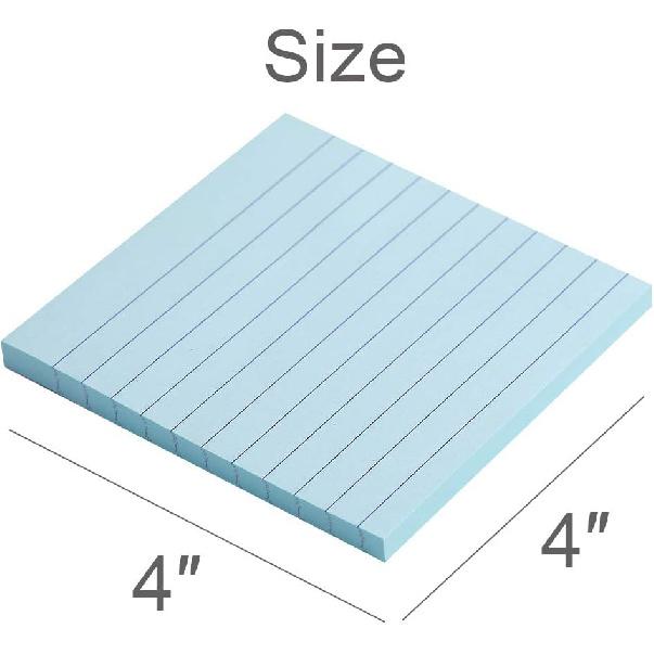 Vanpad Lined Sticky Notes 4X4 in Pastel Ruled Post Stickies Super Sticking Power Memo Pads Strong Adhesive, 6 Pads/Pack, 72 Sheets/pad