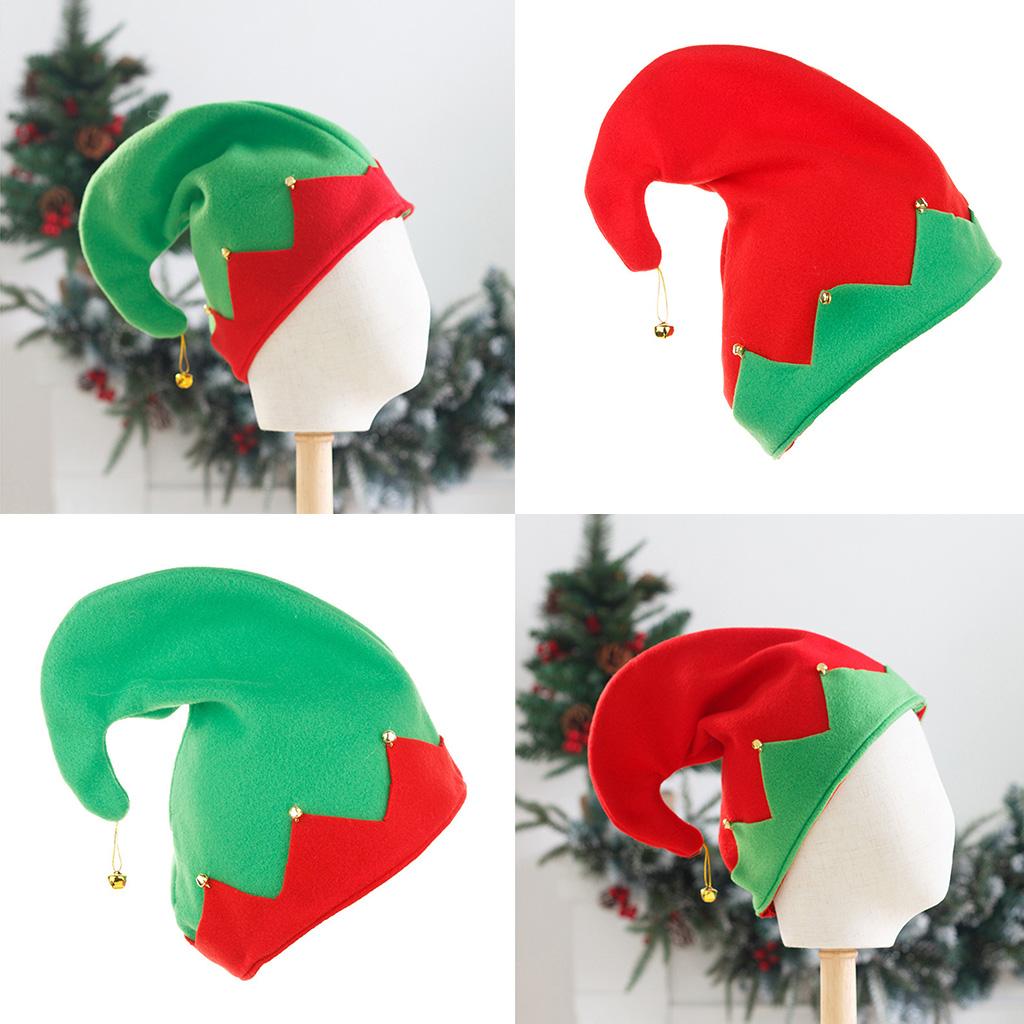Caps of Santa's Assistant Plush Made Red & Green Hats with Curled for Peak Christmas Costume Accessories