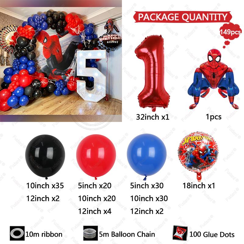 149pcs Kids Birthday Red Blue Balloons Garland Arch Kit For Party Decors Age 1-9 Spiderman 3D Marvel Foil Balloons Air Globos