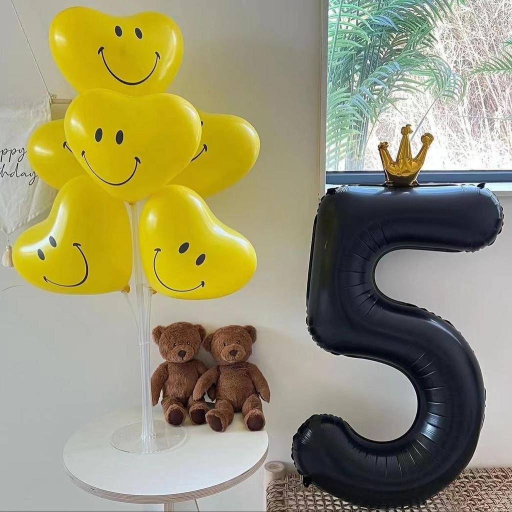 40” Black Crown Birthday Number Balloons - First Birthday Party Photo Props & Decoration