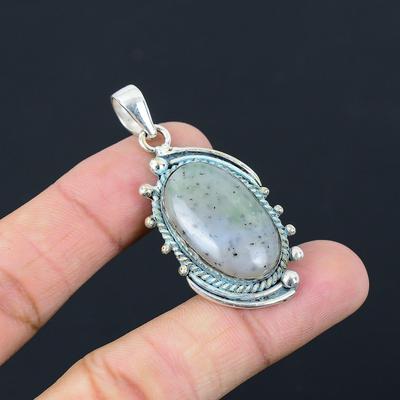 Womens Day Deal 925 Silver Oval Solar Moss Agate Stone Wedding Pendant Jewelry