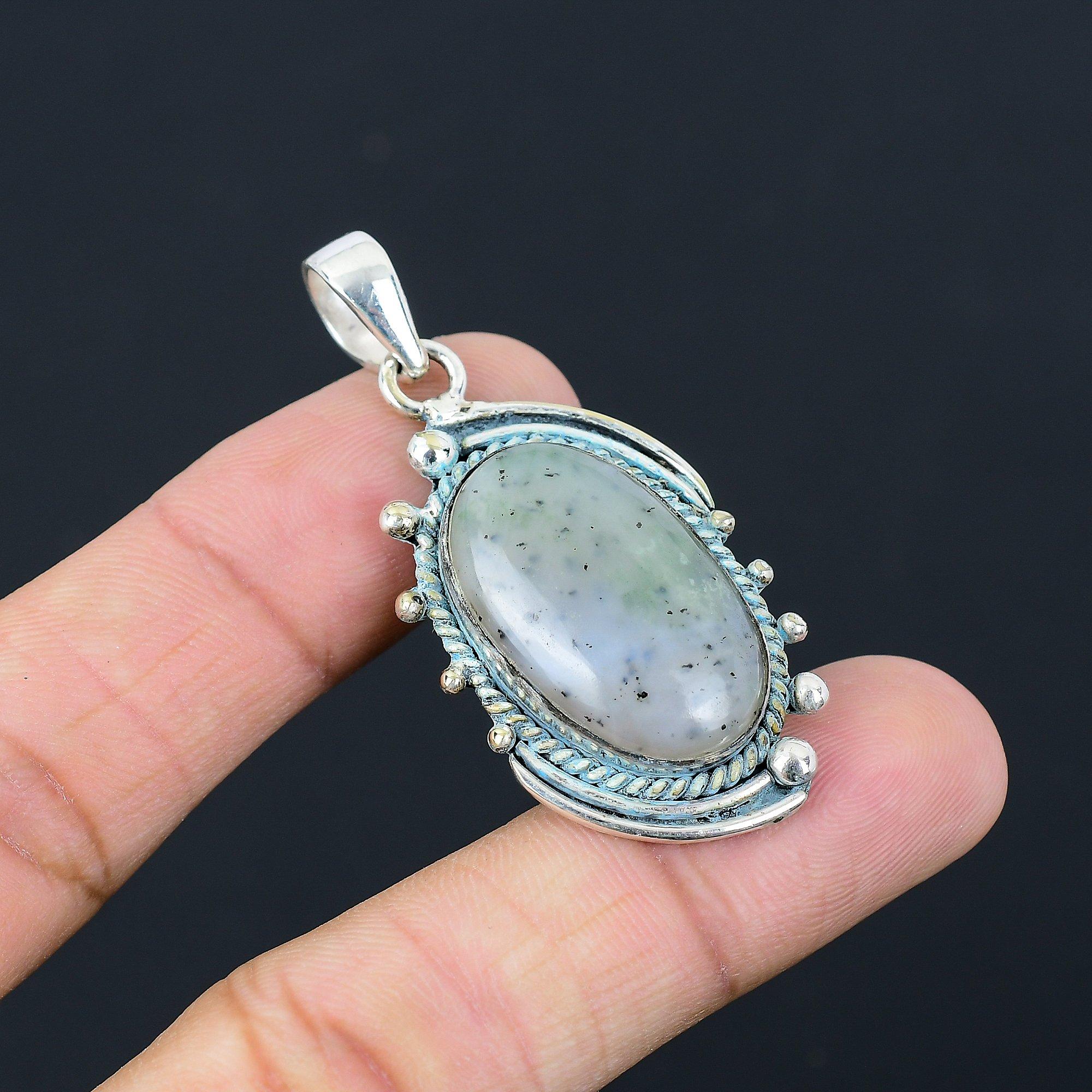 

Womens day Deal 925 Silver Oval Solar Moss Agate Stone Wedding Pendant Jewelry