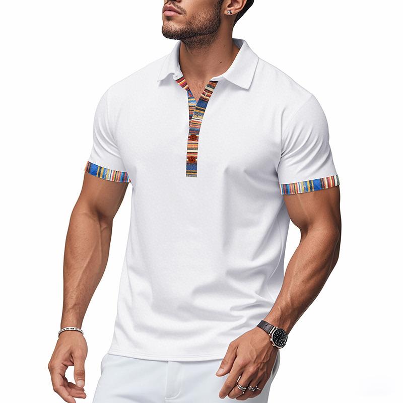 New-style men s polo shirt: short-sleeved, V-neck, printed, loose-fit casual polo shirt S белый