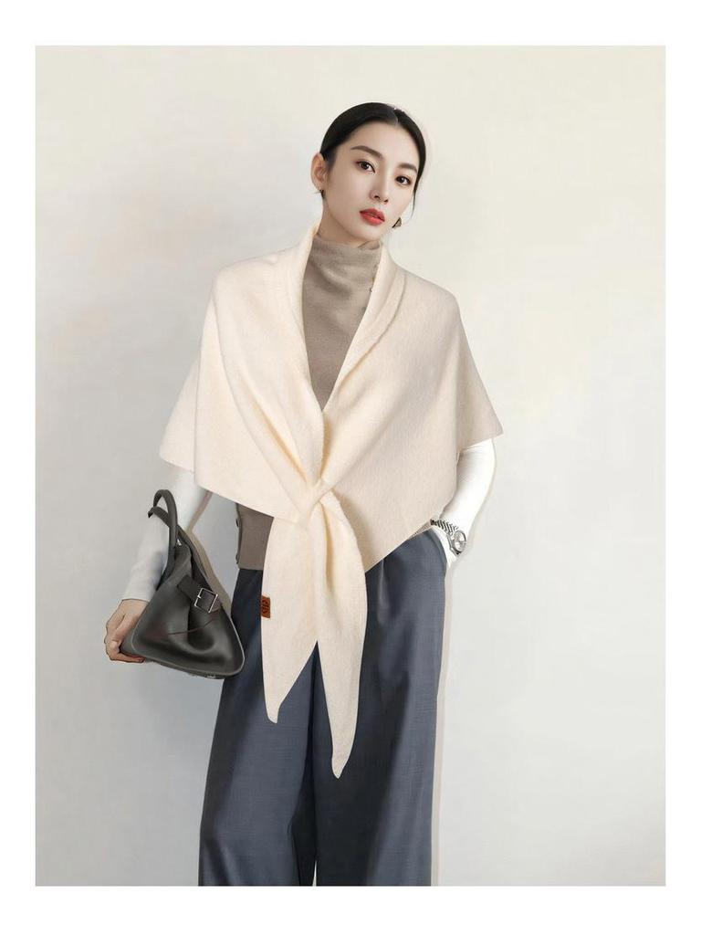 Extra großer roter Dreiecksschal aus Merinowolle - Gestrickte Stola für Damen, Wärme für Herbst/Winter