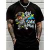 European Sizes Hip Hop Cartoon Bear Graphic T-Shirt with Bold 'SIX SEVEN BRUH' Text