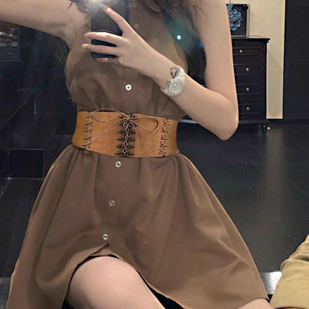 PU Leather Elastic Cummerbunds Adjustable Waist Corset Elegant Suede Wide Belt Girl