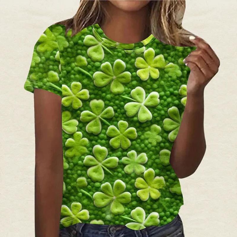 Summer Round Neck 3D St. Patrick's Day Print Top Fashionable Casual Short Sleeved Women's T-shirts