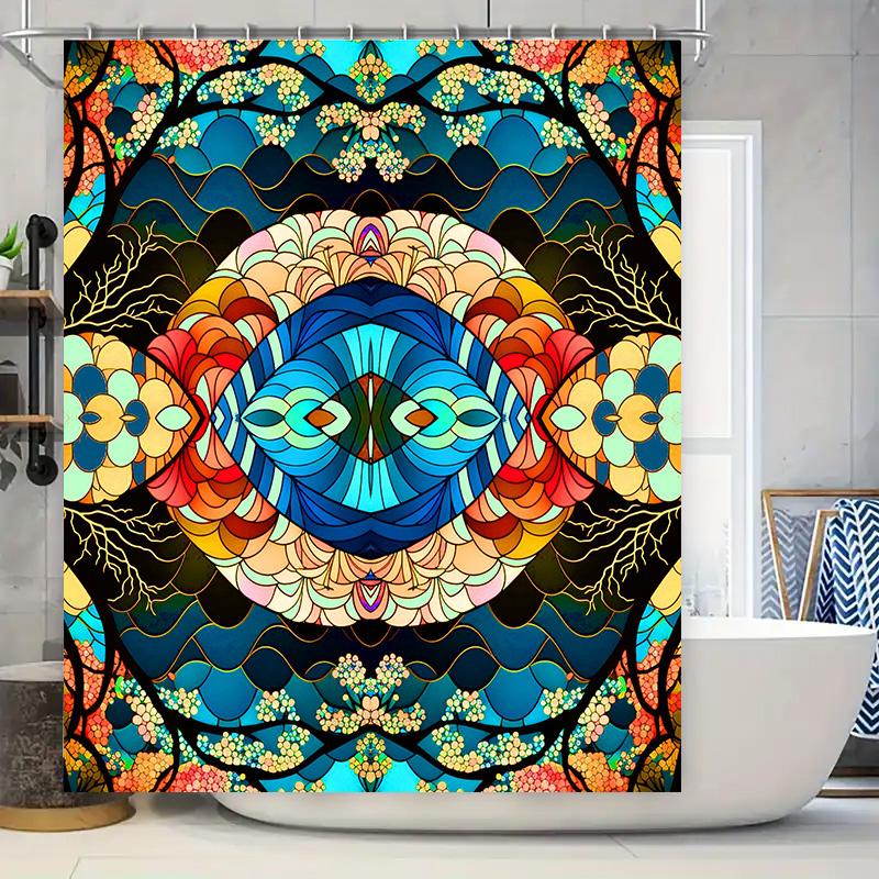 Vibrant Mandala Shower Curtain Modern Boho Floral Design Decorative Bathroom Shower Fabric Available In Various Sizes for Your H