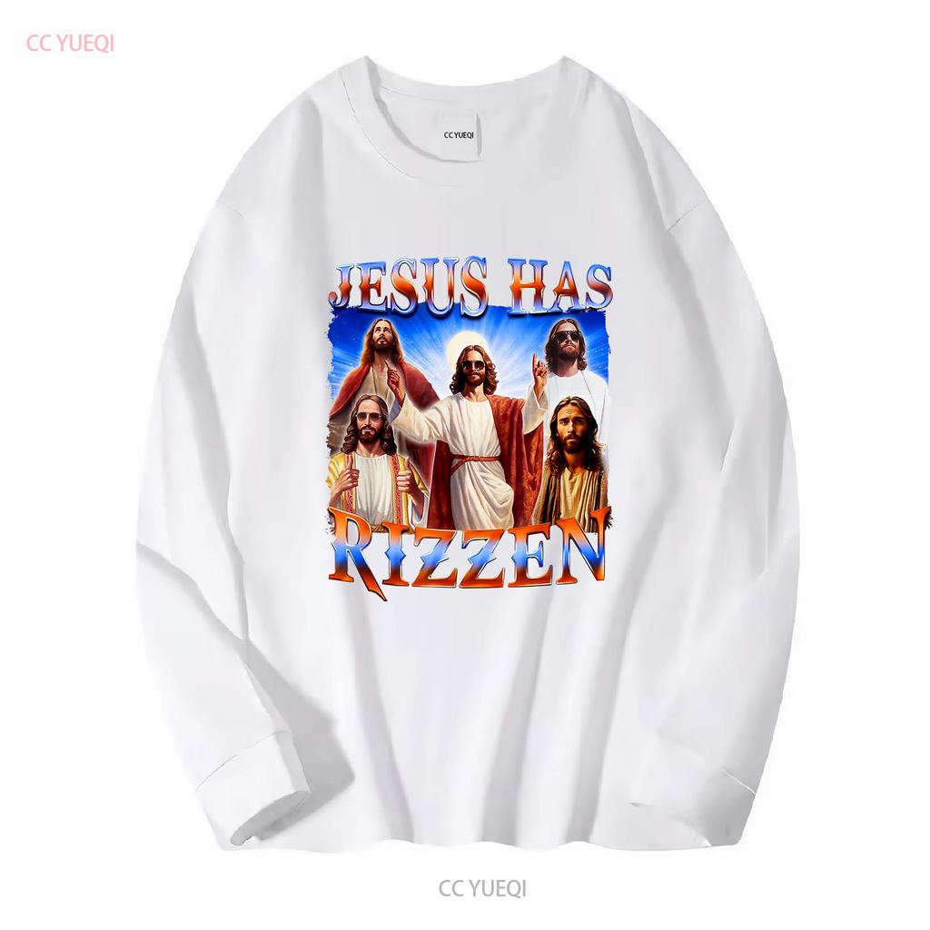 Jesus Has Rizzen He Is 2024 T Shirt Mens clothing long or short sleeves vintage Washed streetwear Slightly designer clothes
