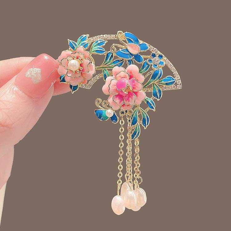 

Элегантный темпераментный жемчужный пион веер брошь женская бахрома орхидея коллекция элитных костюмных аксессуаров булавка синий