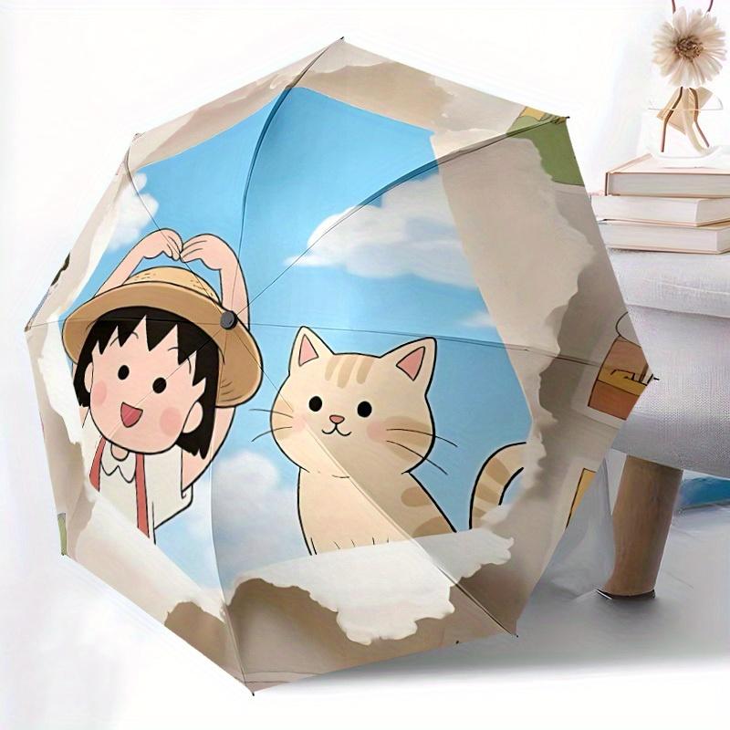 1pc Chibi Maruko-chan Cat Automatic Folding Umbrella - Lightweight, Retractable Design with 8-Rib Durability, Perfect for Outdoor45