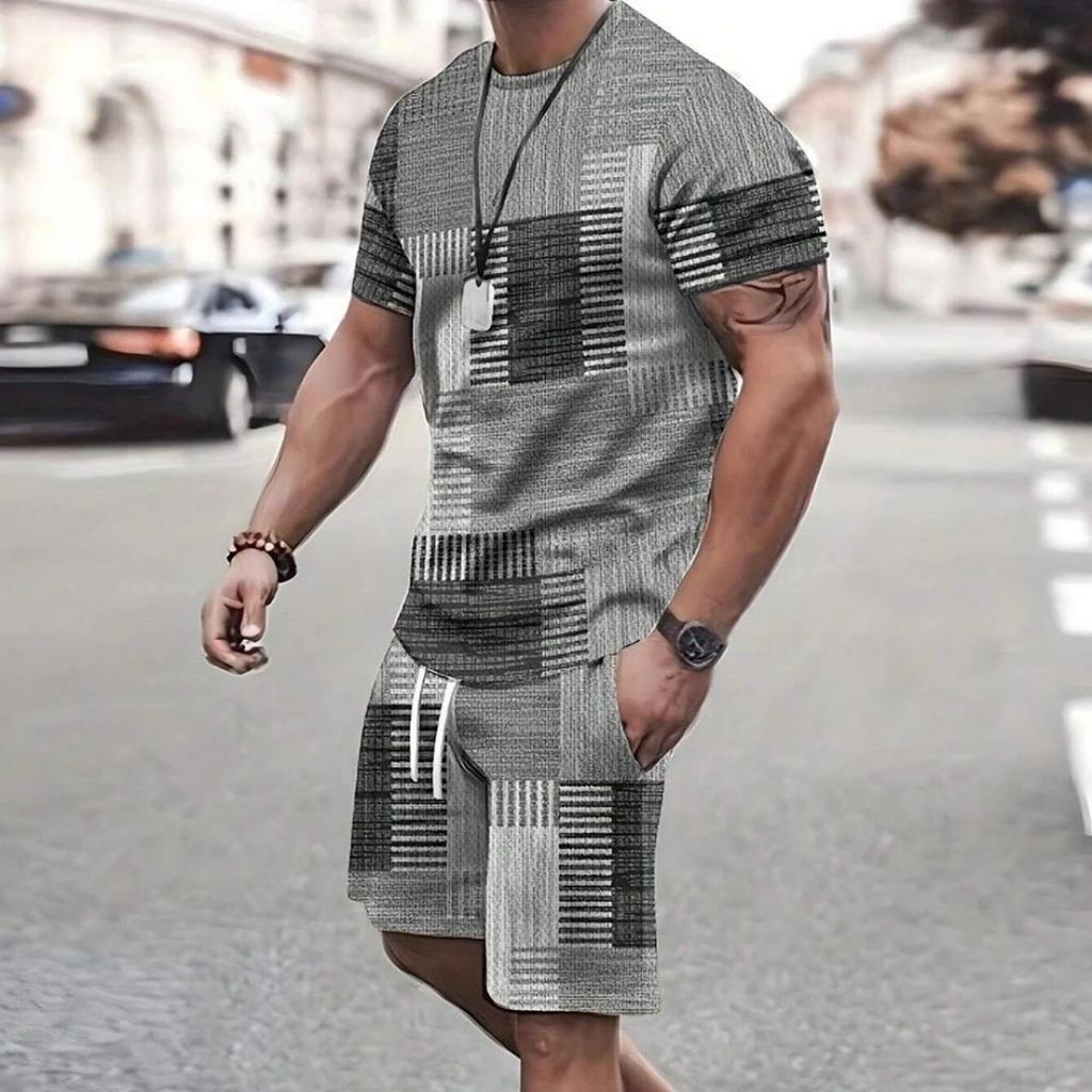 Moda 2025 nuevo conjunto de pantalones cortos deportivos para hombre y camiseta de manga corta estilo casual, conjunto de dos piezas retro, fresco y transpirable