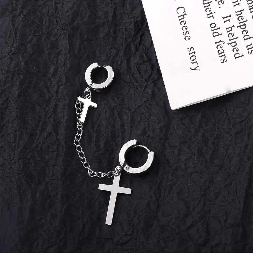 Earrings Punk Titanium Steel Cross Men Ear Cuff Dangle Earrings Korean Stud Earrings Women Ear Clip