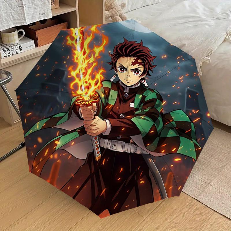 1pc Demon Slayer Automatic Folding Umbrella - Compact 8-Rib Design, Durable Plastic & Iron, Lightweight for Outdoor Daily Use, A0929213