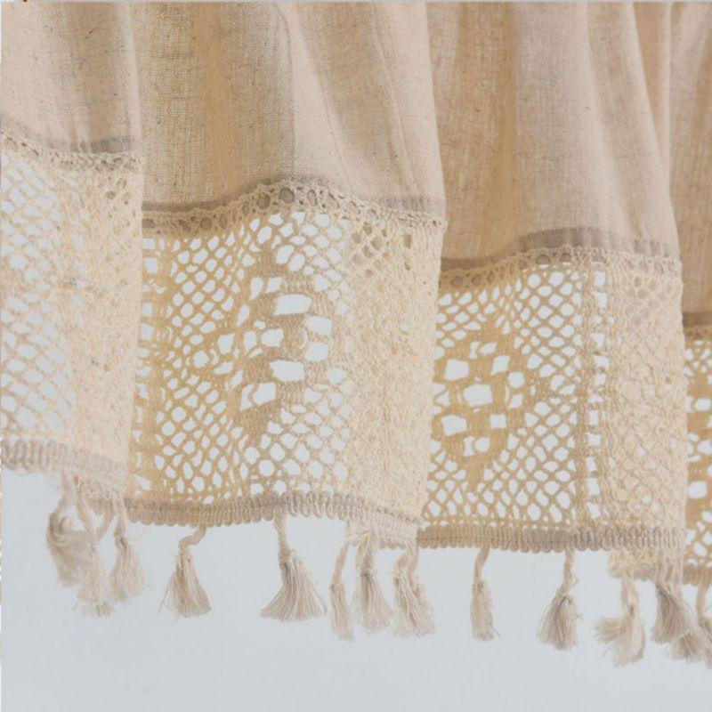 Perdea Scurtă Decorativă cu Franjuri și Dantelă din Bumbac și In
