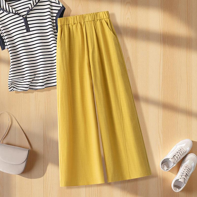 

Spring/Summer 2026 Yellow Tencel Wide-Leg Elastic Waist Pants for Women - Casual, Loose, Slimming & Drape Design 31/3XL [Recommended for 135-145 lbs] жовтий