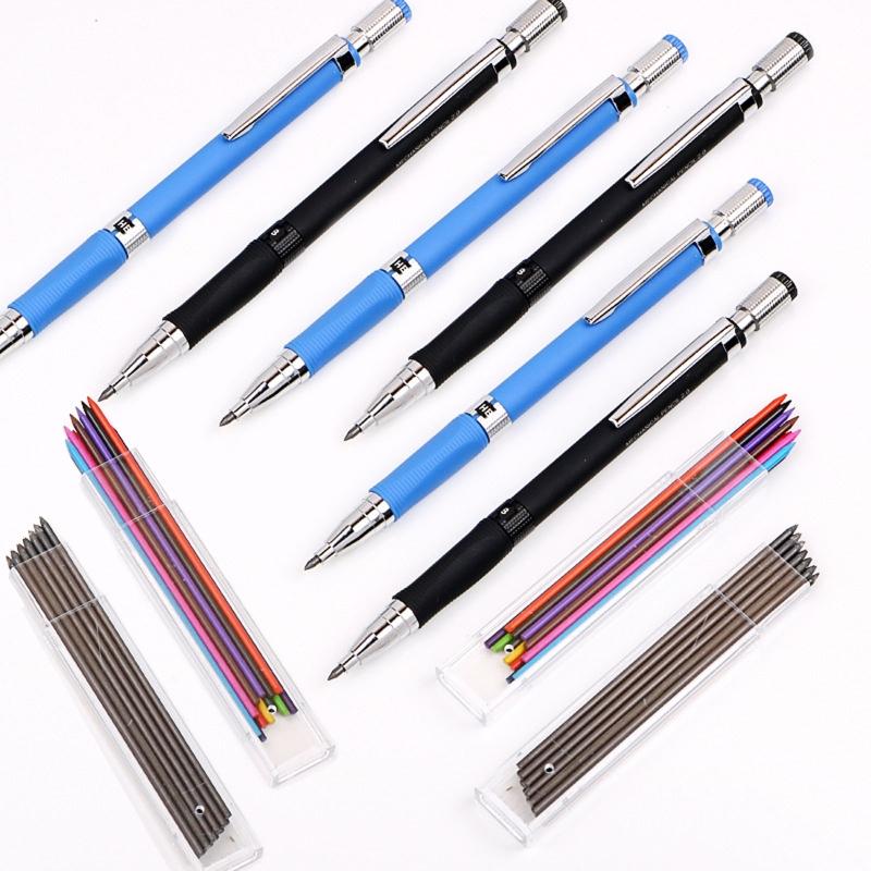 2.0 Mm Mechanical Pencil Set 2x Automatic Pencils 2 Cases Refills (Color and Black) for Draft Drawing Writing Crafting