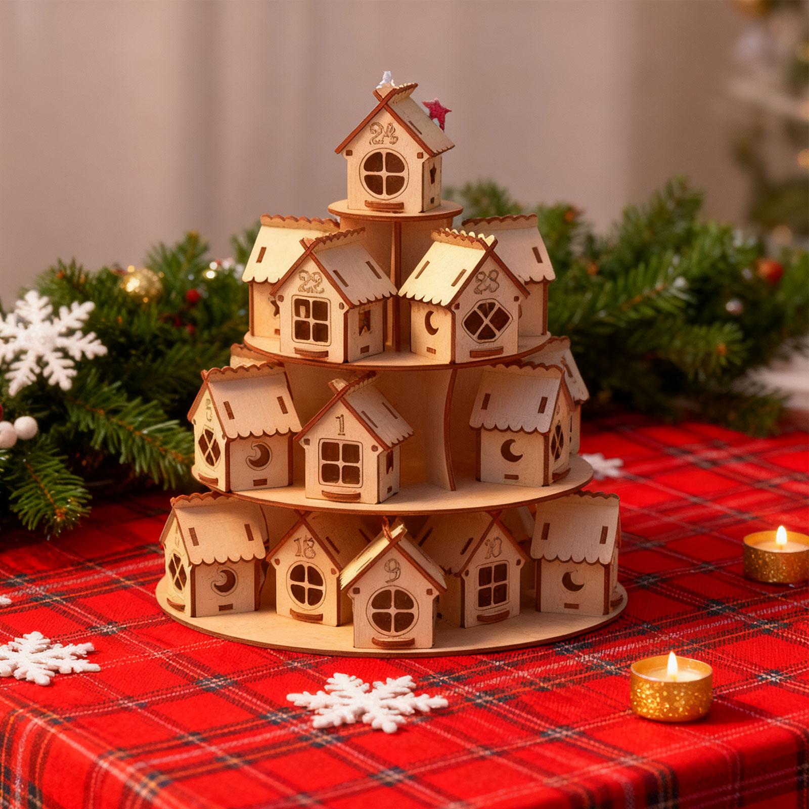 

Christmas Advent Calendar Wooden House Countdown Decorative, for New Year Party Xmas