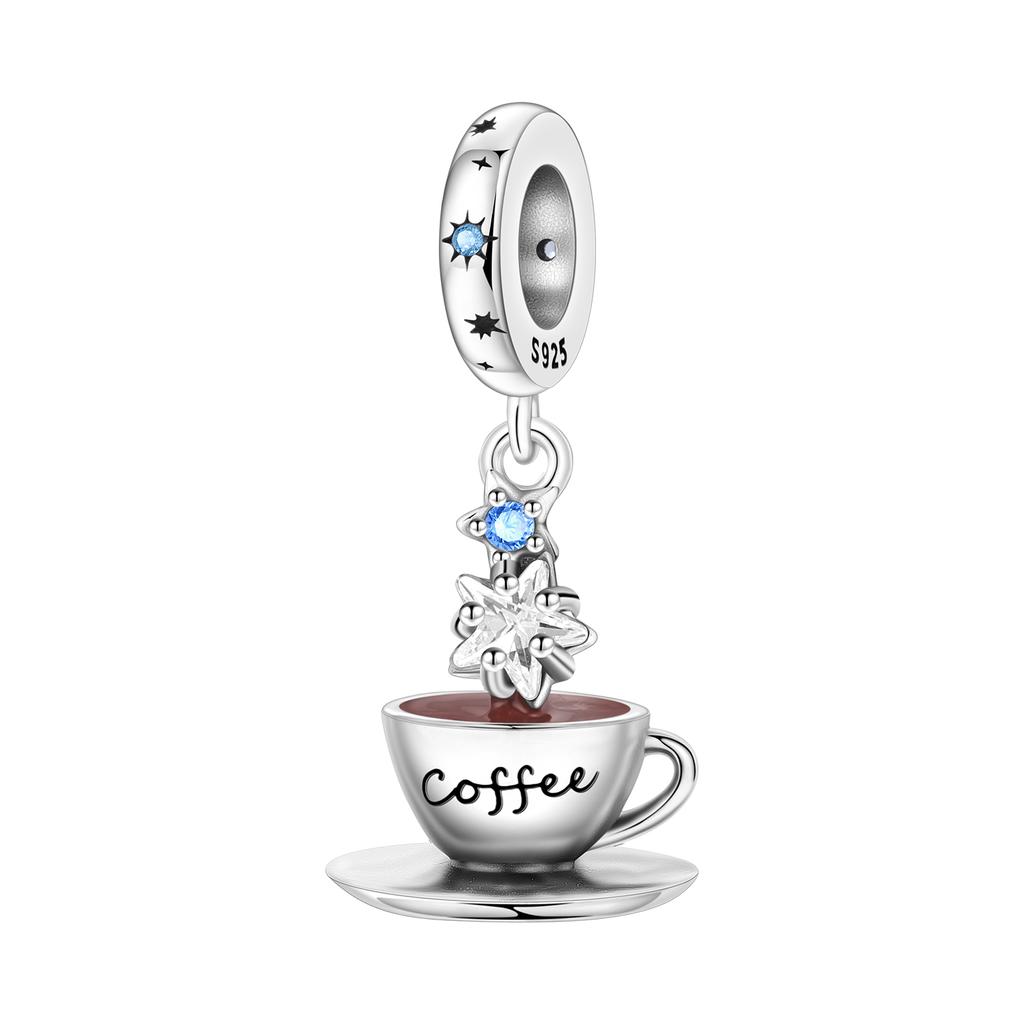 Prata 925 Pingentes Livro de Café Pulseira Charms para Mulheres Joias DIY Contas de Festa Finos Presentes Acessórios