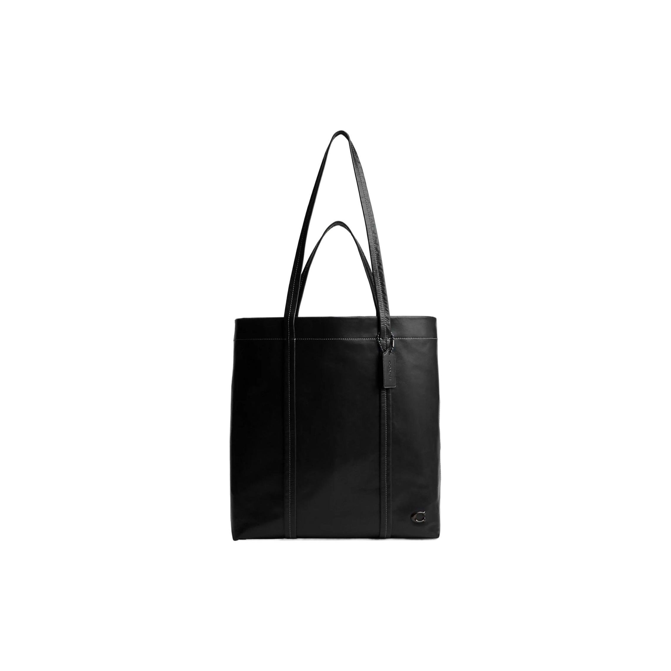 

Coach Hall 33 Solid Color Logo Stripe Seam Open Leather Tote Bag Men tote bags Black CO840-BLK Basic Set (Bag+Dust Bag)