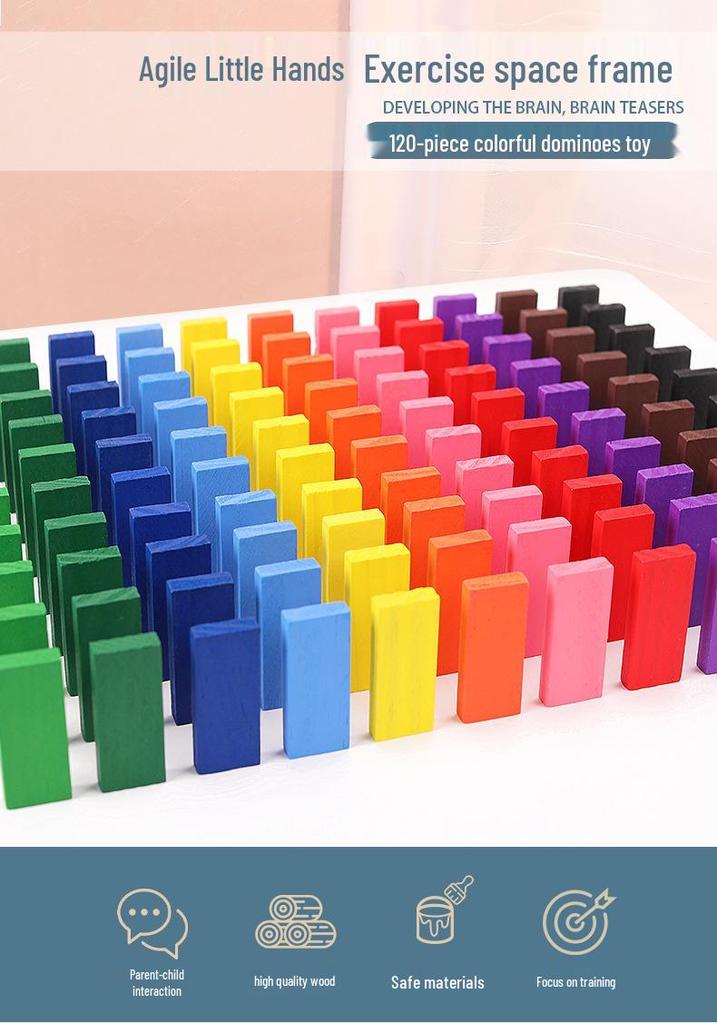 120-Piece Colorful Wooden Domino Set: Educational Toy for Early Childhood Development