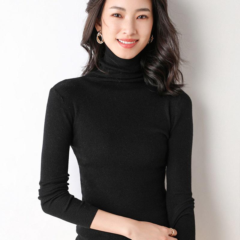 New 2023 Women's Slim Fit Turtleneck Sweater - Imitation Wool, Solid Color, Knit Stretch, Perfect for Autumn and Winter.