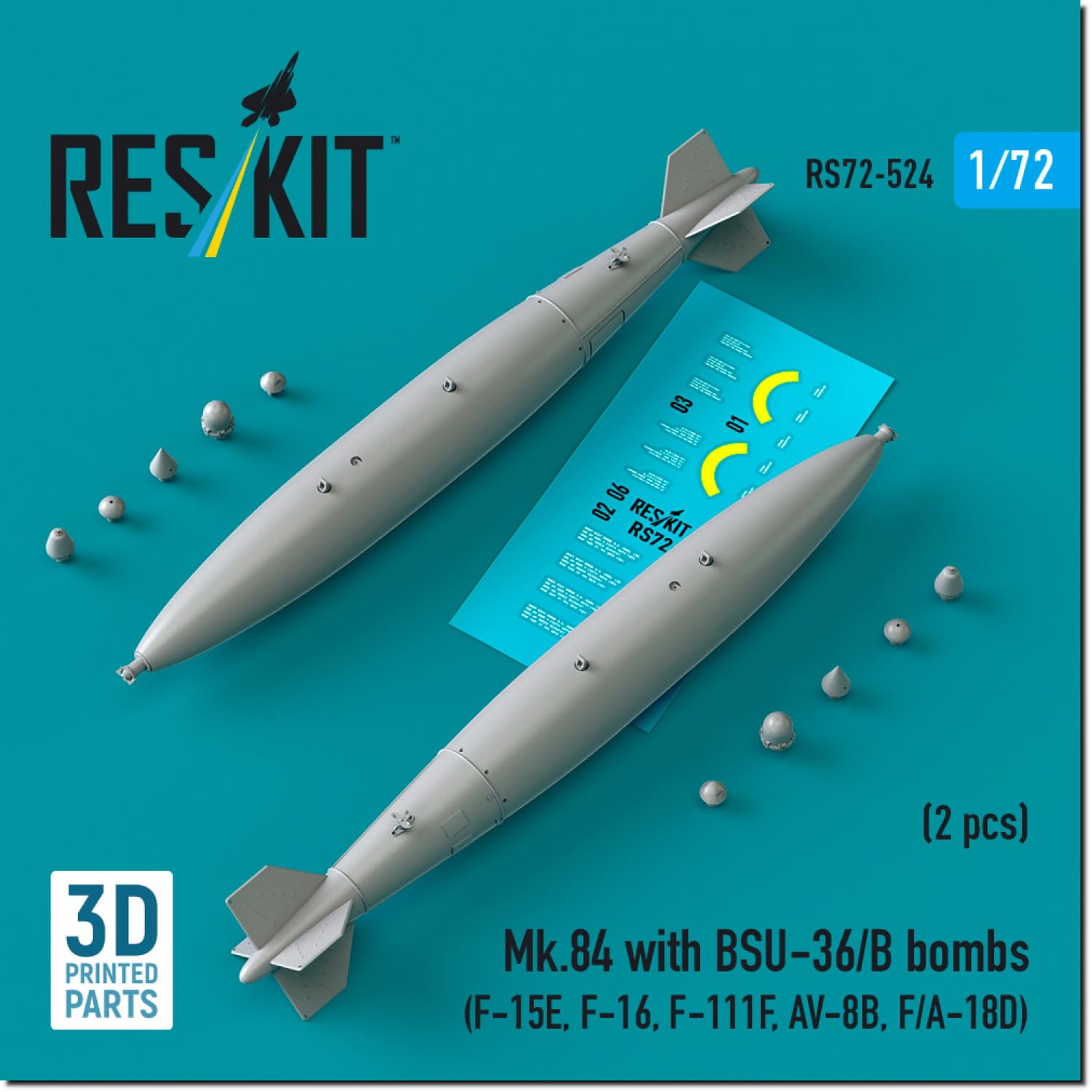 

Reskit 2000 фунтовая бомба хвостовое оперение тип ВВС 2 штуки Детали для пластиковой модели 1/72 Mk.84 с BSU-36/B RSK72-0524 (Самолет)