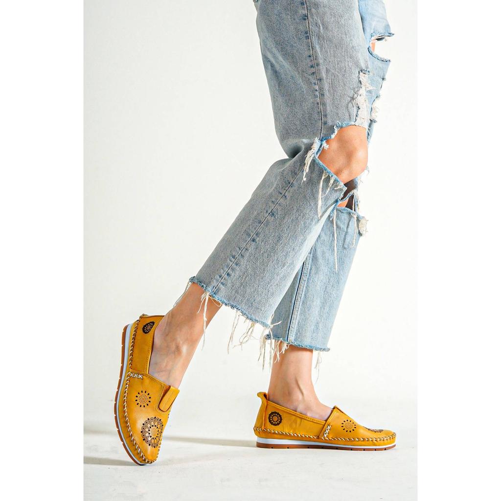 Damenmode Echtleder New Beige Leder Flats Freizeitschuhe