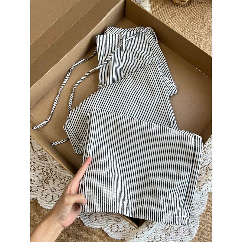 

Comfortable, Stylish, and Photo-Worthy! Designer Striped Straight-Leg Casual Pants for Women, Summer Loose Fit, Versatile High-Waisted Trendy Pants Picture Color S