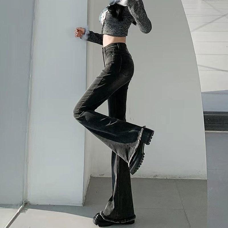 Women's High Waist Frayed Micro Flare Jeans - Retro Slim Fit Petite Pants