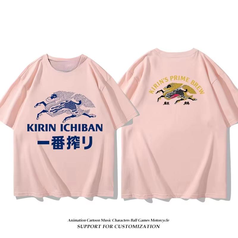 2025 Japan Asahi Beer Print Men's and Women's T-shirt Summer Unisex Wear with Retro Loose Casual Cotton Short-sleeved Clothes