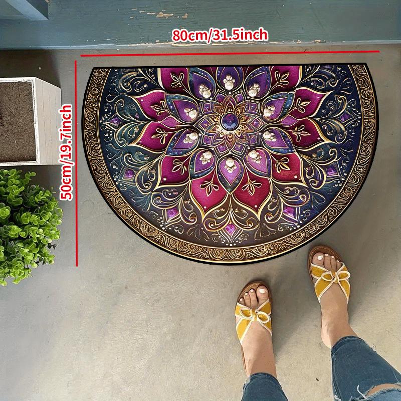 Bohemian Purple Golden Semi-Circular Carpet Soft Non-Slip Decorative Mat 2D Print Ethnic Rug for Bedroom Porch Photo Props