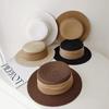 Retro Flat Top Straw Hat For Women With Wide Brim And Sun Protection For Vacation