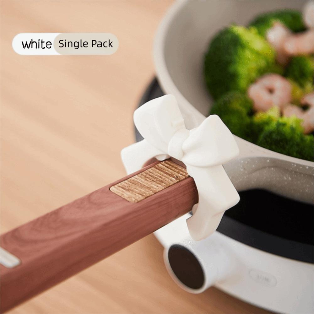 Bow-knot Silicone Spoon Holder Silicone Construction Pan Clip Rack Convenient Spoon Rest  Cooking