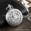 Gear Parts Roman Character Hollow Pocket Watch, Large Classical Mechanical Parts Silver Mechanical Pocket Watch Movement