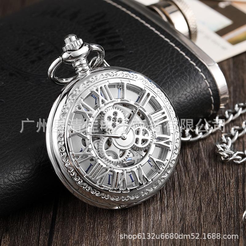 Gear Parts Roman Character Hollow Pocket Watch, Large Classical Mechanical Parts Silver Mechanical Pocket Watch Movement серебряный