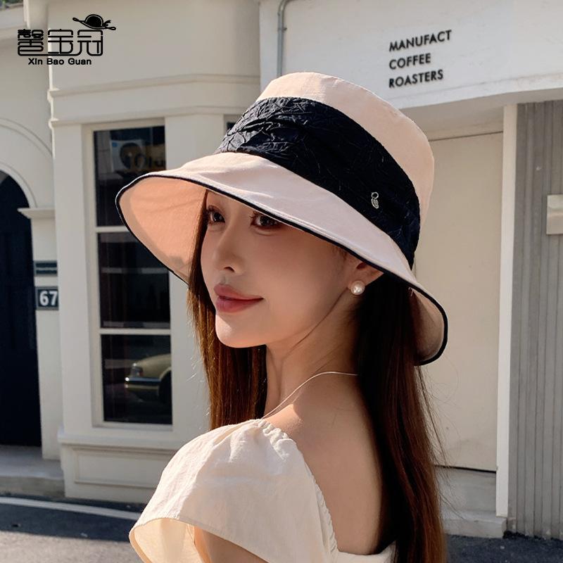 Spring and Summer Hat Women's High-end Sense Color Matching Pleated Bucket Hat Versatile Fashion Sunscreen Sunshade Basin Hat