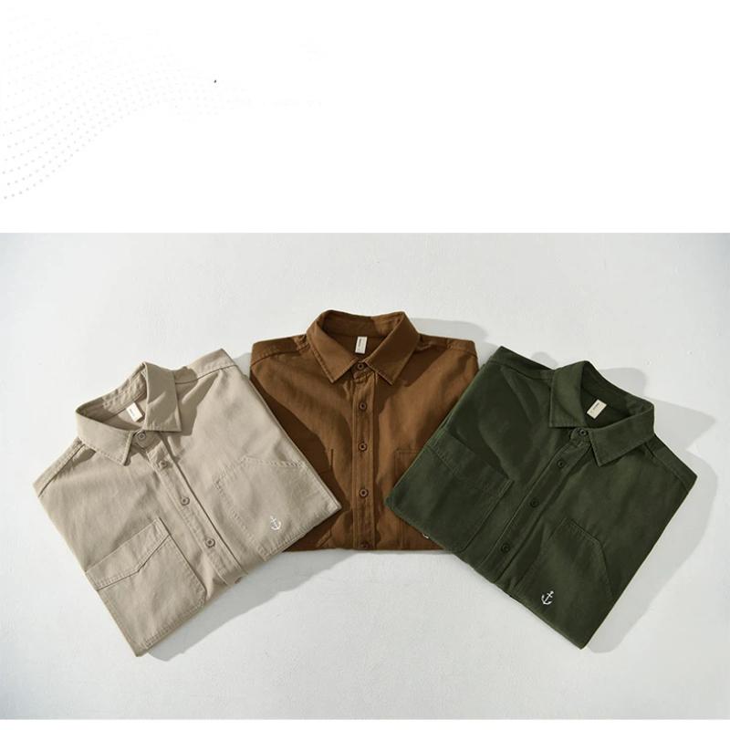 Japanese Style Cargo Long Sleeve Shirt Men Pure Cotton Casual Tops Double Pocket Workwear Spring and Summer Loose Shirts Male