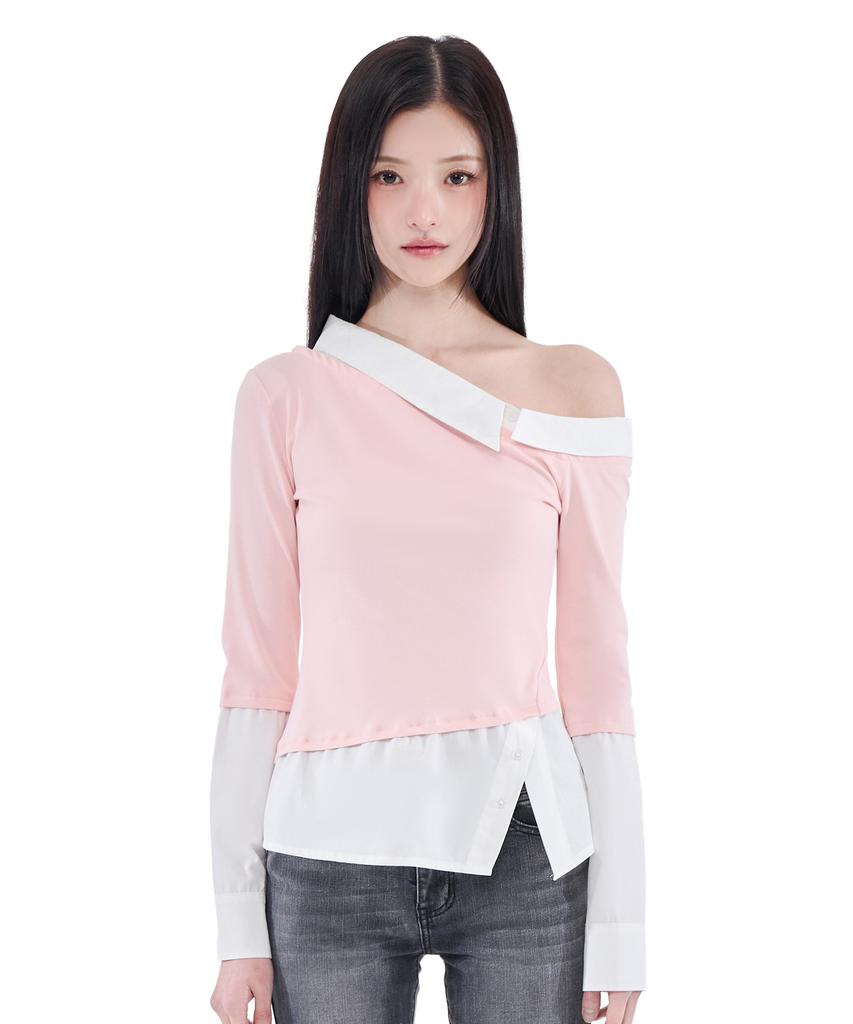 Alkialka One-Shoulder Layered Top (Light Pink)