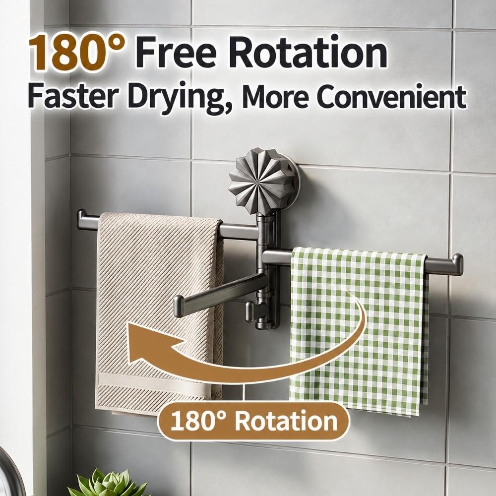 3-Bar Towel Rack Suction Cup Rotating Towel Hanger Bath Towel Rack for Kitchen&Bathroom