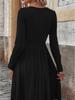2025 Autumn Cross-Border Women's A-Line Dress - Waist-Cinching, Round Neck, Button Pocket, Knit Long Sleeve